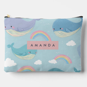 Pochette À Accessoires Personnalisé Cute Pastel Baleine et Motif arc-en-c