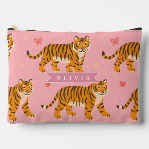 Pochette À Accessoires Personnalisé Rose Tigre Chic Branché Amusant Esthé