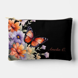 Pochette À Accessoires Personnaliser le papillon et les Fleurs sauvages