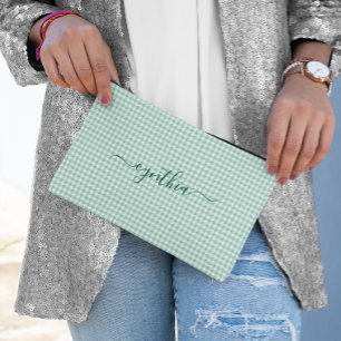Pochette À Accessoires Petite Lumière Signature Gingham Sarcelle