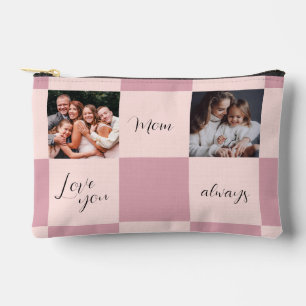 Pochette À Accessoires Photo cadeau "Love you Mom toujours" damier rose