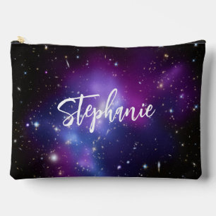 Pochette À Accessoires Photo personnalisé de galaxie céleste noire et vio