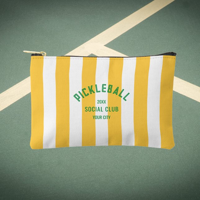 Pochette À Accessoires Pickleball Social Club Cabana Jaune Stripe (Créateur téléchargé)