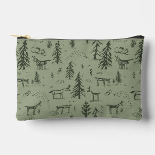 Pochette À Accessoires Pine Deer Lake Life - motif de bois vert sauge.