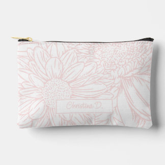 Pochette À Accessoires Pink on White Chrysanthemums with Name