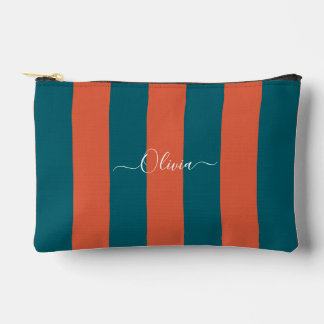 Pochette À Accessoires PixDezines Monogramme Rayure Sarcelle Rouille Oran