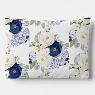 Pochette À Accessoires PixDezines Roses aquarelles bleu marine crème