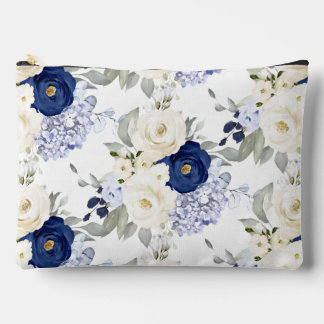 Pochette À Accessoires PixDezines Roses aquarelles bleu marine crème