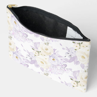 Pochette À Accessoires PixDezines Roses aquarelles Hazy Violet Crème