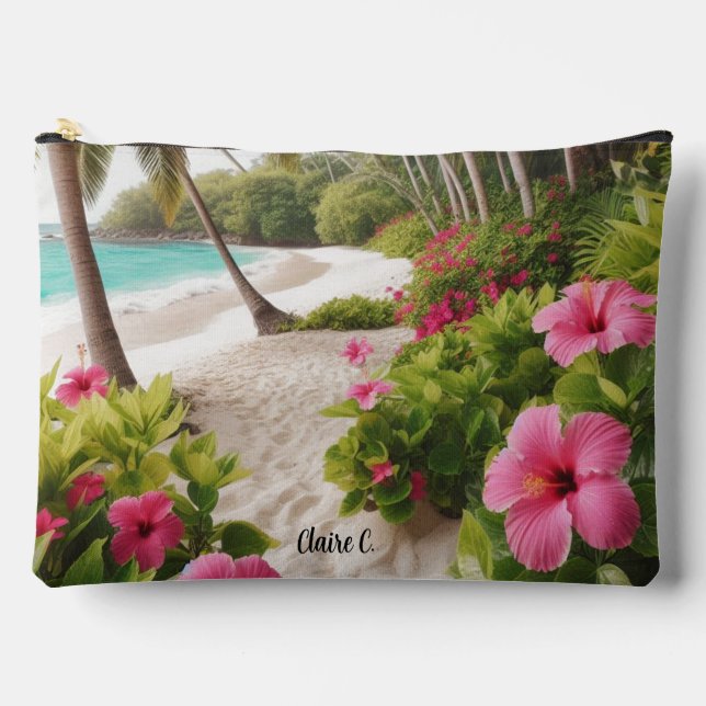 Pochette À Accessoires Plage tropicale Pouch Accessoire Hibiscus Rose Cha (Recto)