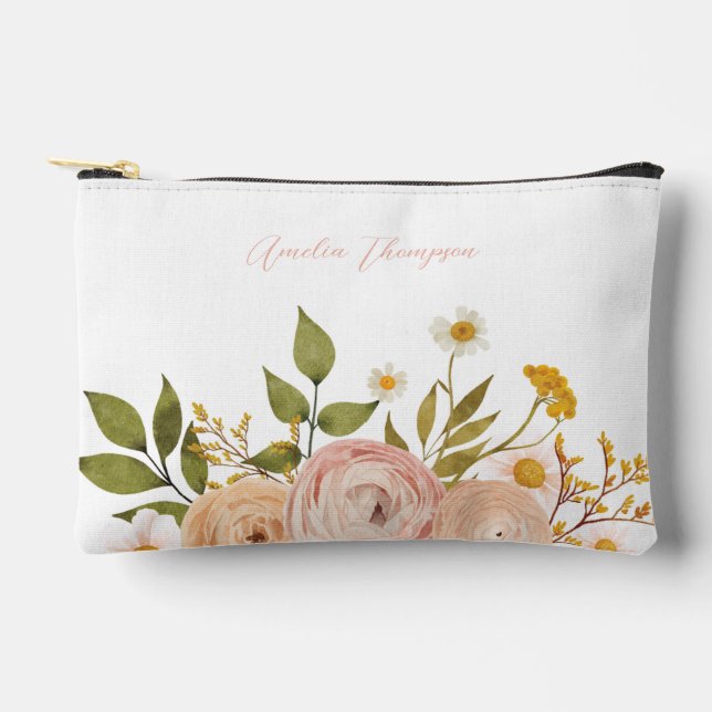 Pochette À Accessoires Plutôt rose Personnalisé Floral (Recto)