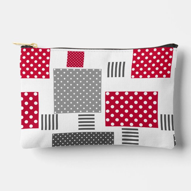 Pochette À Accessoires Pneuka rouge gris patchwork sur arrière - plan bla (Recto)