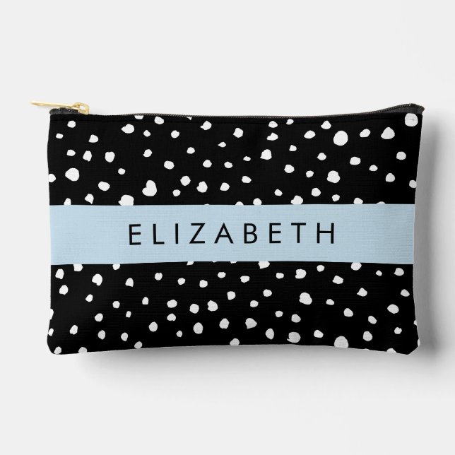 Pochette À Accessoires Points dalmatiens, Spots, Noir et Blanc, Votre nom (Recto)