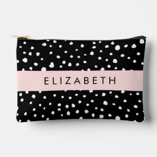 Pochette À Accessoires Points dalmatiens, Spots, Noir et Blanc, Votre nom