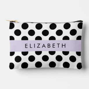 Pochette À Accessoires Pois noirs et blancs, pointillés, Votre nom