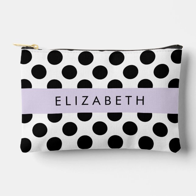 Pochette À Accessoires Pois noirs et blancs, pointillés, Votre nom (Recto)