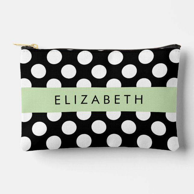 Pochette À Accessoires Pois noirs et blancs, pointillés, Votre nom (Recto)