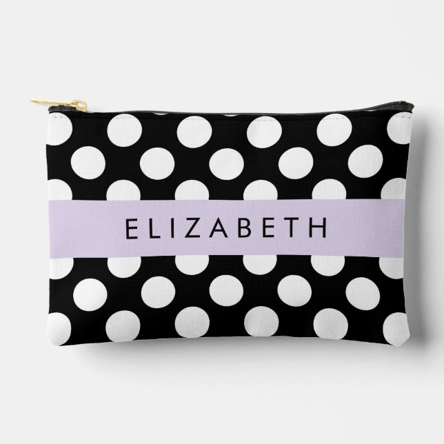Pochette À Accessoires Pois noirs et blancs, pointillés, Votre nom (Recto)