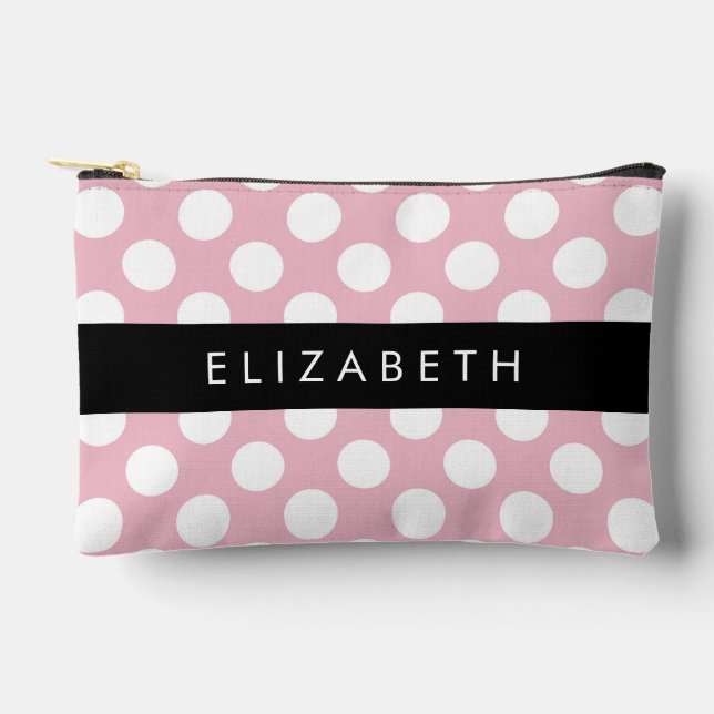 Pochette À Accessoires Pois roses, Motif Pointe Polka, Votre Nom (Recto)