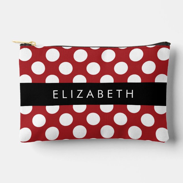 Pochette À Accessoires Pois Rouges, Motif Polka Dot, Votre Nom (Recto)