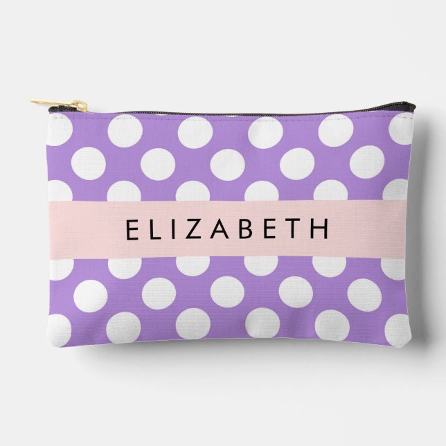 Pochette À Accessoires Pois violets, Motif Pointe Polka, Votre Nom (Recto)