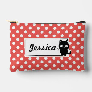 Pochette À Accessoires Pot rouge et chat noir Personnalisé