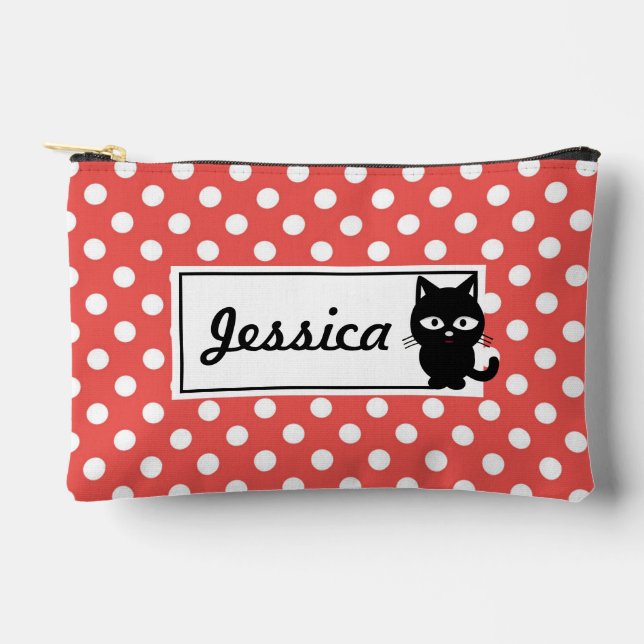 Pochette À Accessoires Pot rouge et chat noir Personnalisé (Recto)