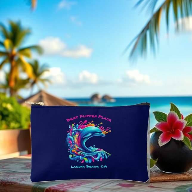 Pochette À Accessoires Pouch zippée colorée pour dauphin (Colorful Dolphin Splash-Fisherman Core-Dopamine Dressing-Beach pouch-Summer Pouch)