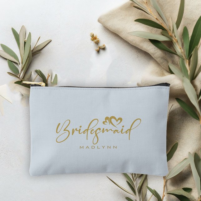 Pochette À Accessoires Poudre Bleu Bridesmaid Nom du script Cadeau cosmét (Créateur téléchargé)