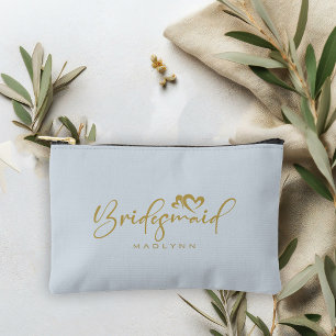 Pochette À Accessoires Poudre Bleu Bridesmaid Nom du script Cadeau cosmét
