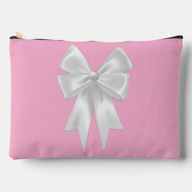 Pochette À Accessoires Poussée Motif mignonne rose avec ruban blanc (Recto)