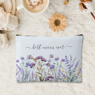 Pochette À Accessoires Prairie de fleurs sauvages violettes à l'aquarelle