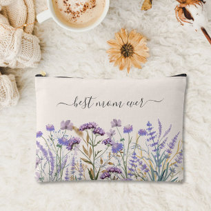 Pochette À Accessoires Prairie de fleurs sauvages violettes à l'aquarelle
