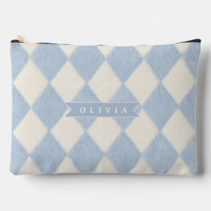 Pochette À Accessoires Pré-nom personnalisé Argyle bleu doux et doux et s