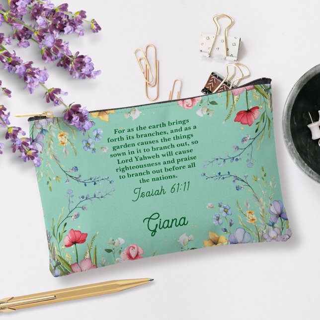 Pochette À Accessoires Printemps Fleur sauvage Jardin Bible Verse Personn (Créateur téléchargé)