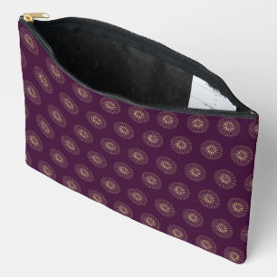 Pochette À Accessoires Prune Médaillons de fleurs de zinnia dorés