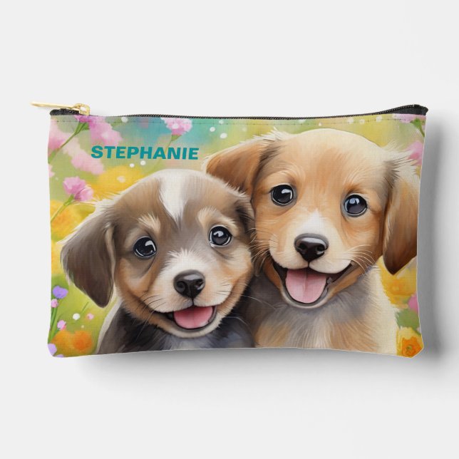 Pochette À Accessoires Puppies mignonette Nom des enfants personnalisés (Recto)