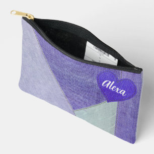 Pochette À Accessoires Purple Denim Coeur avec nom