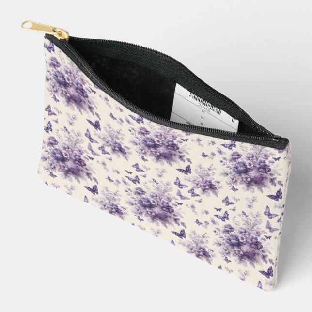 Pochette À Accessoires Purple French Country Toile Fleur Butterflies (Ouvrir)