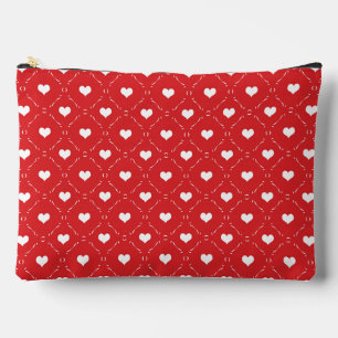 Pochette À Accessoires Réseau Géométrique Cœur Rouge Blanc Classique