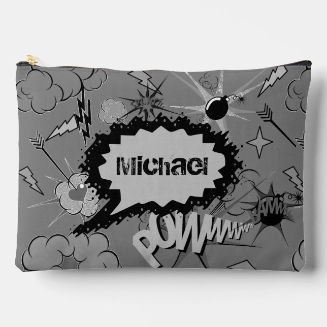 Pochette À Accessoires Retro Grey Custom Comic Book Pattern Personalised (Recto)