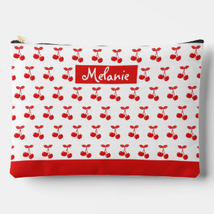 Pochette À Accessoires Retro Red Cherry Motif Blanc Personnalisé