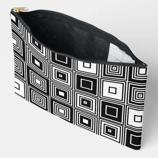 Pochette À Accessoires Retro tendance look noir blanc carré motif (Ouvrir)