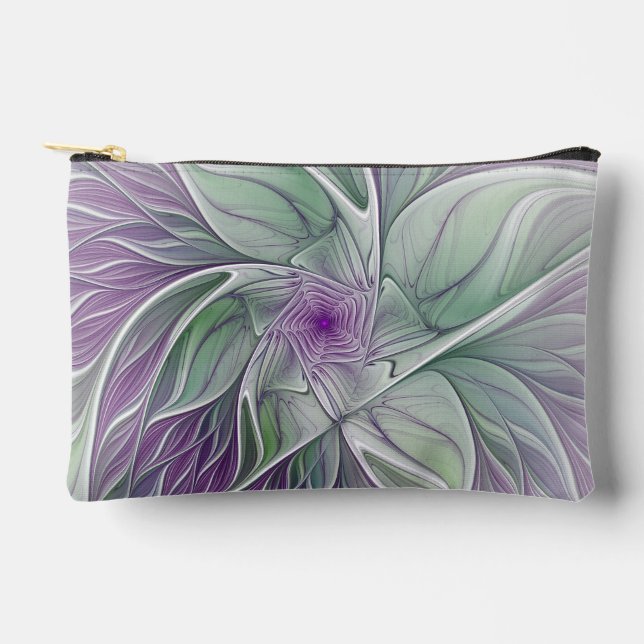 Pochette À Accessoires Rêve de fleurs, Abstrait violet vert Fractal Art (Recto)