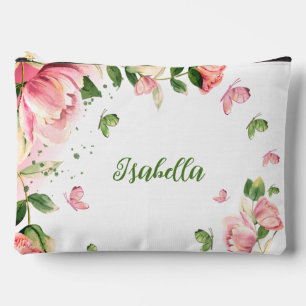 Pochette À Accessoires Romantique fleurs roses verdure