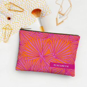 Pochette À Accessoires Rose Chaud Orange Tropical Feuille de Palmier Pers