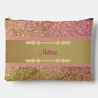 Pochette À Accessoires Rose Doré Pailleté Glam Monogramme Féminin