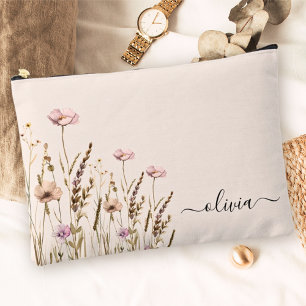 Pochette À Accessoires Rose Gold Floral Nom Monogramme