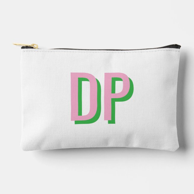 Pochette À Accessoires Rose Pâle + Monogramme Vert Demoiselle d'Honneur (Recto)