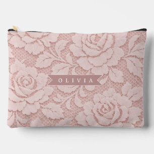 Pochette À Accessoires Rose personnalisé en dentelle florale romantique